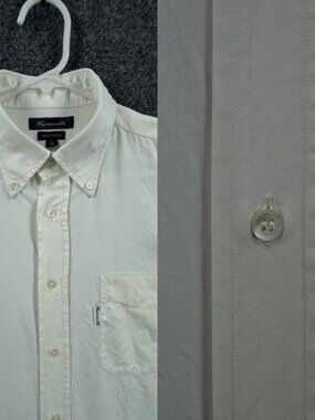 Faconnable Pale Yellow Twill Short Sleeve 16 Button-Down Ivory Logo Cotton Shirt